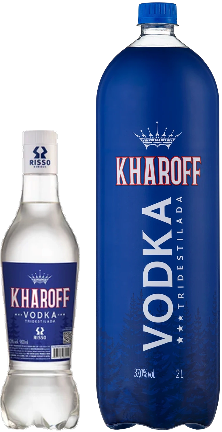 Garrafas de Kharoff Vodka tridestilada, 900 ml e 2 litros