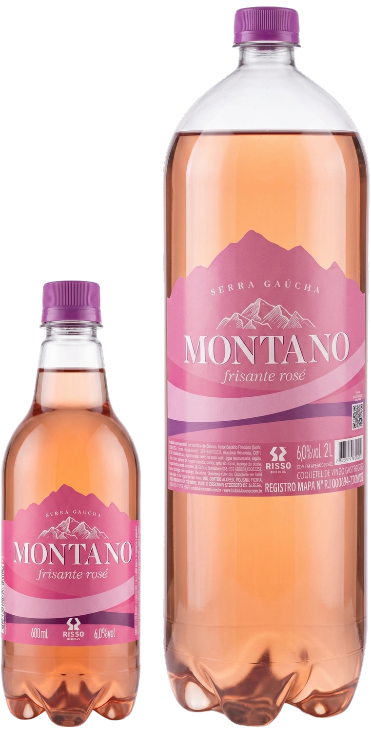 Garrafas de Montano Frisante Rosé, 600 ml e 2 litros