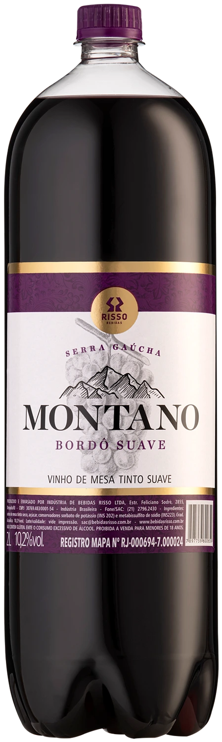 Garrafa de vinho Montano bordô, suave ou seco